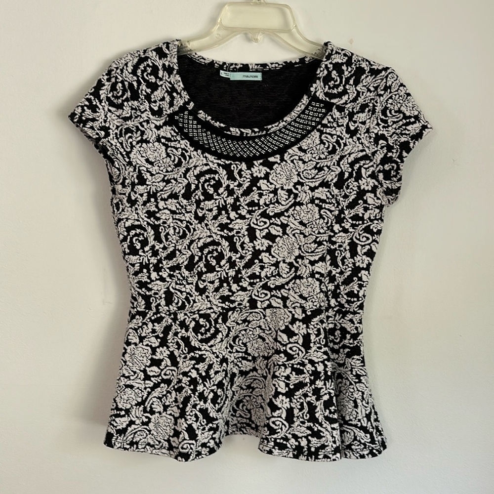 Maurices Black and White Peplum Top | Size L